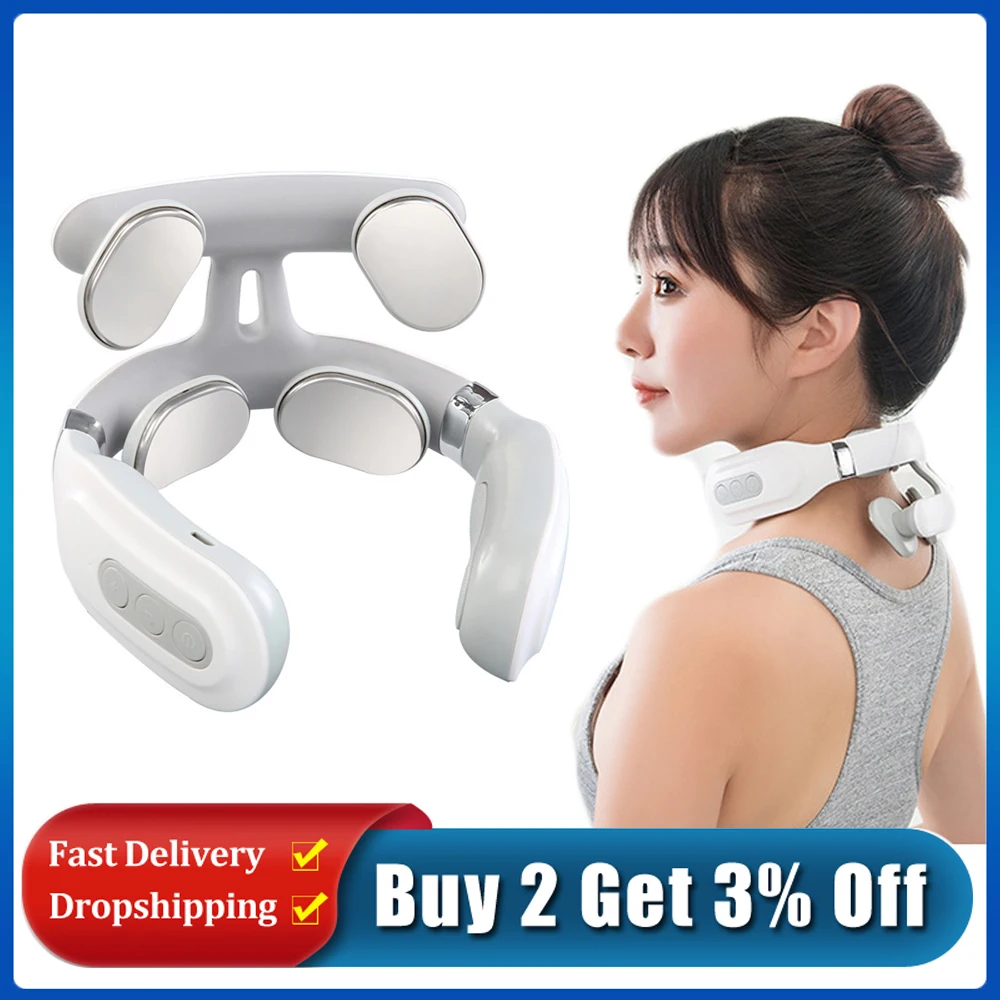 4 Heads Pulse Neck Shoulder Cervical Massager Electric Hot Compress Pain Relief Relaxation Shiatsu Acupuncture Therapy Dropship