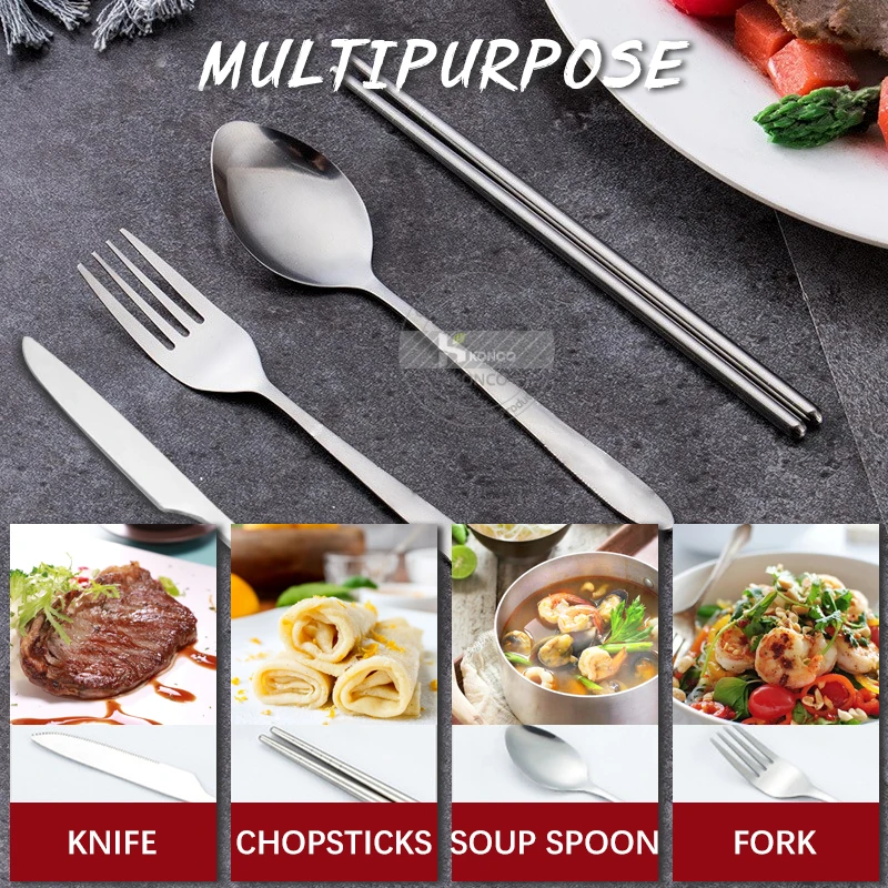 Stainless Steel Bento Box Cutlery set Portable Lunch Dinnerware Kit Knife Fork Spoon Chopsticks Travel Picnic Cutlery