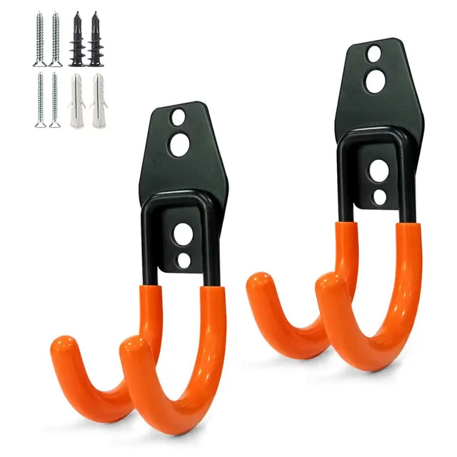 2 Pack Garage Hooks Heavy Duty Steel Storage Hangers for Garage Wall Mount Anti-Slip Utility Hooks for Bike Garden Tools Ladders Yellow Small J