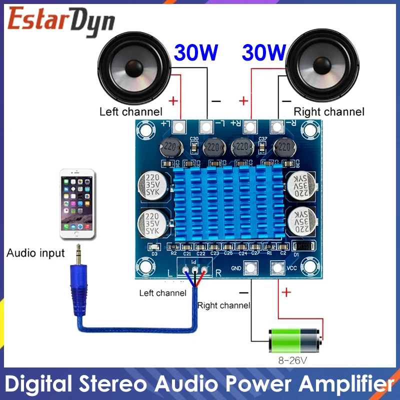Цифровой усилитель мощности TPA3110 XH-A232 30 Вт + 2 0 каналов плата постоянного тока 8-26 в