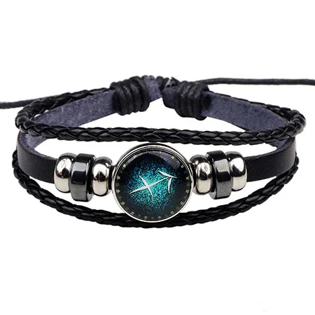B076S006 Sagittarius Мужской знак зодиака светящийся браслет регулируемый ручной тканый кожаный браслет - Окраска металла: B076S006 Sagittarius