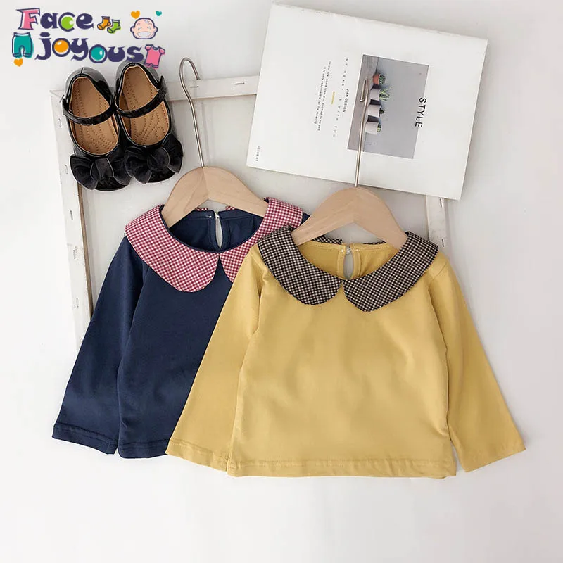 

2019 Autumn Girls T-shirts Long Sleeve White T Shirt For Girl Lapel Infant Baby Toddler Girl Shirts Kids Clothes