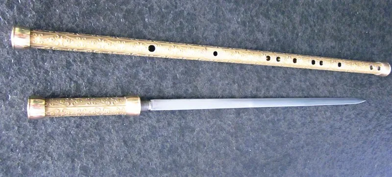 Brass Metal Flute+ Sword C Key Tai Chi Bodybuilding Sword Flauta xiao Martial Arts Sword Transverse Flute Self-defense Weapon