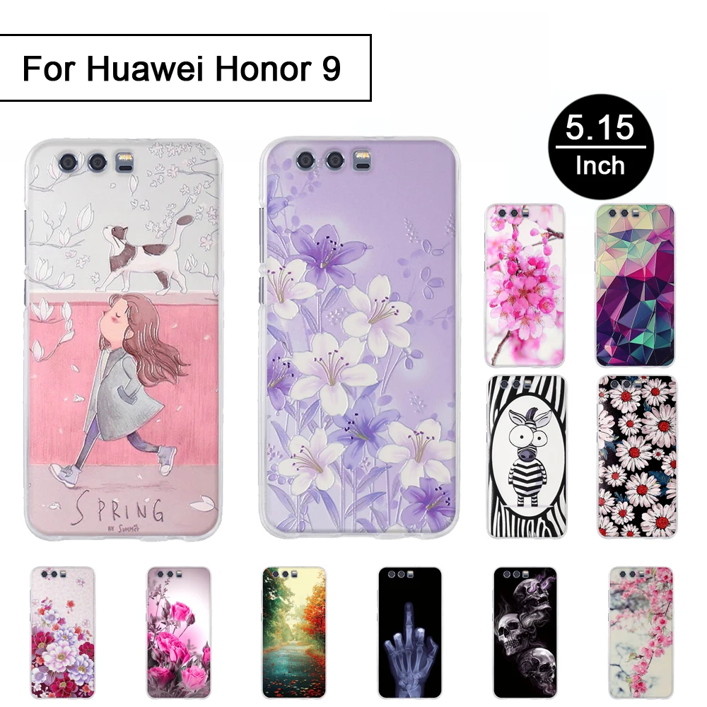 3D стерео окрашенный чехол для Huawei Honor 9 5 15 "рельефный узор задней панели
