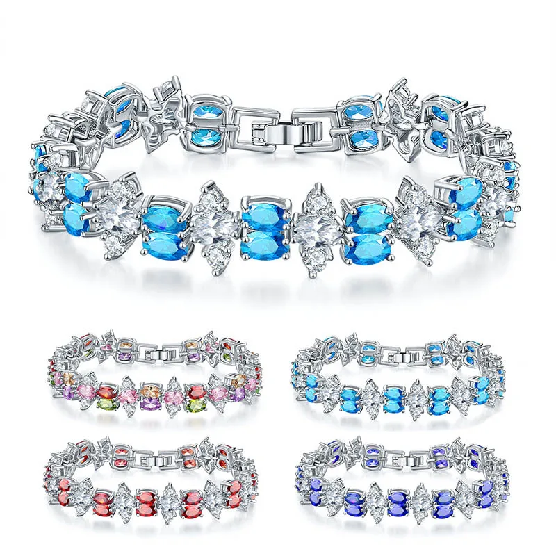 Роскошный красочный браслет со льдом и кристаллом циркония, очаровательные женские ювелирные изделия, элегантные свадебные женские браслеты для подарка, 18 см