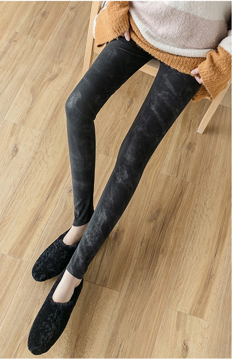 Леггинсы размера плюс, осенние и зимние, с высокой талией, имитация денима, искусственная кожа, бархат, искусственная кожа, леггинсы, Mujer, сексуальные, с принтом, брюки-карандаш