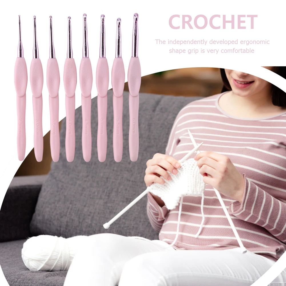 8Pcs Crochet Hook Knitting Needles Set Plastic Handle DIY Craft Sewing Tools Weaving