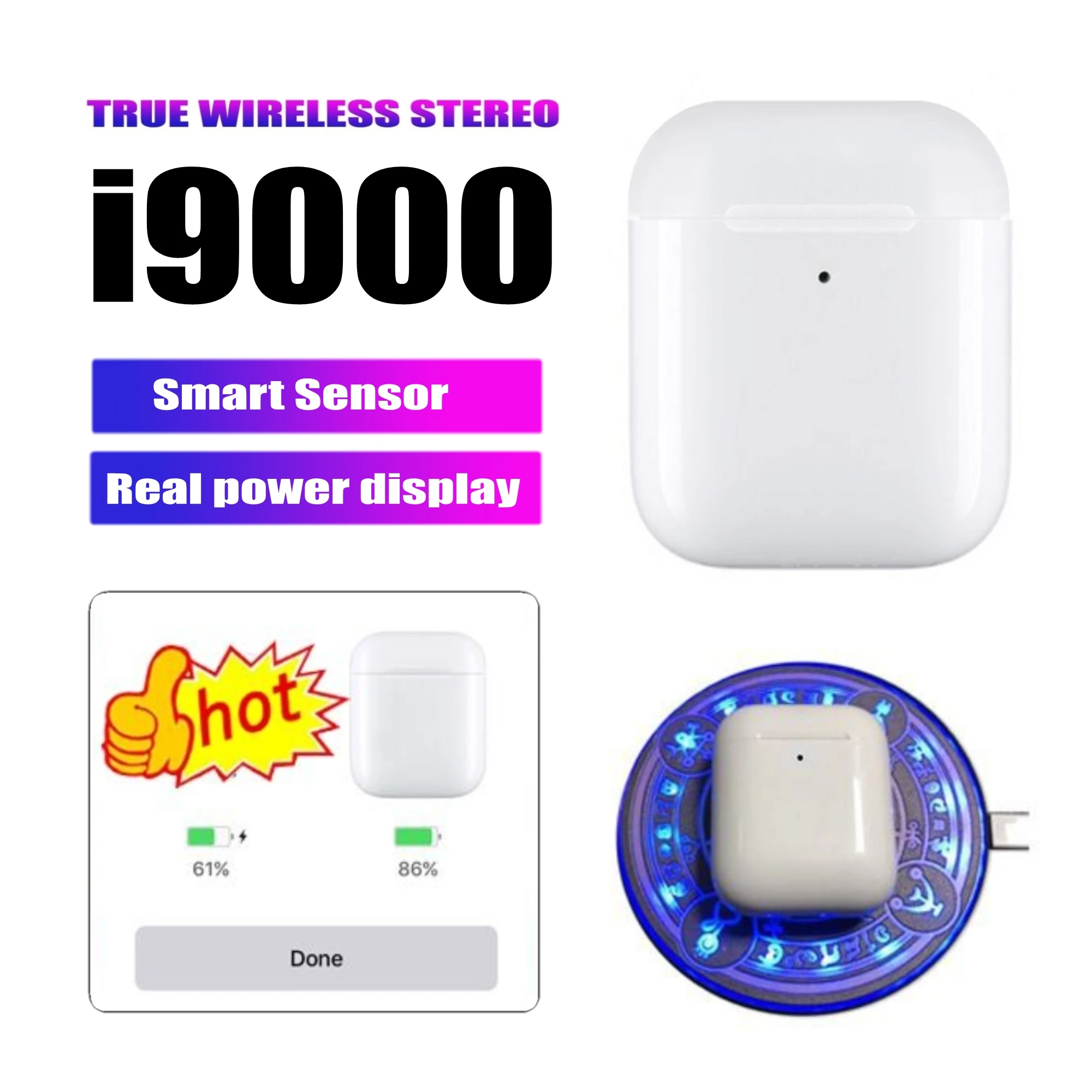 I9000 TWS 1:1 Смарт сенсор всплывающие беспроводные наушники 8D супер бас Bluetooth 5,0 наушники спортивные наушники PK AP2 i80 i500 i2000 TWS
