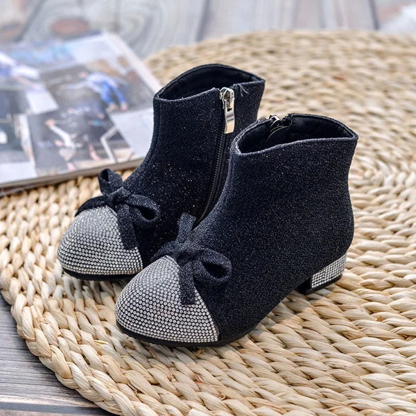 CCTWINS обувь для детей Весенняя модная брошь из горного хрусталя для девочек сапоги "Принцесса" Детские Повседневное черная обувь для малышей гольфы для FB1682 - Цвет: Черный