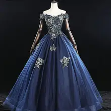 Пышное Платье с открытыми плечами темно-синее фатиновое бальное платье без рукавов Пышное вечернее платье для 15 Anos выпускное платье