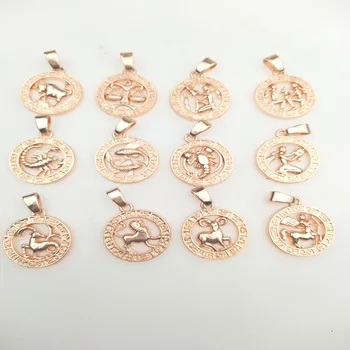 

Necklace with romada pendant for women 12 zodiac signs constellation yellow rose gold filled with necklaces of women in round sh