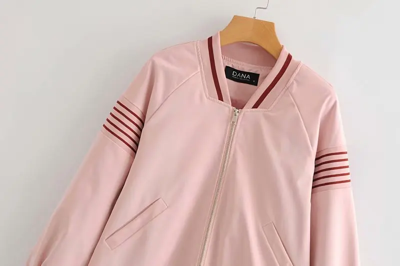 

2018 Autumn New Style Korean-style WOMEN'S Wear Small Stand Collar Contrast Color Loose-Fit Baseball Uniform Zipper Jacket Women