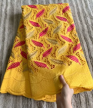 

2020 Newest Yellow High Quality Swiss Voile Lace In Switzerland African Dry Lace Stones Cotton Fabric Guinea Women Prom Fabrics