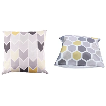 

2x Wholesales Linen Pillow Cover Yellow Grey Pillow Cover Geometric Style Home Decorative Pillow Case 45X45cm 1 & 6