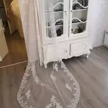 3 м свадебная фата белая/слоновая кость Длинная свадебная Фата Мантилья Свадебные аксессуары Veu De Noiva с кружевными цветами бисером MD3053