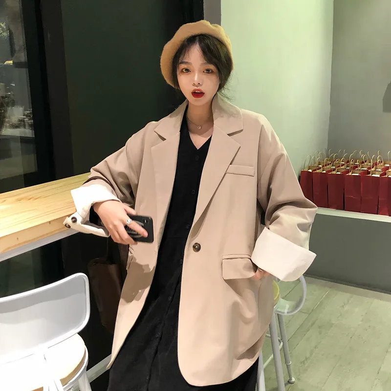 

Photo Shoot 2019 WOMEN'S Dress Autumn Korean-style Loose Retro One-Button Casual Suit Jacket Women's
