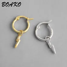 BOAKO Tiny CZ Lightning Pendant Stud Earrings For Women Punk Huggie Jewelry 925 Sterling Silver Earrings Wedding Party Earings