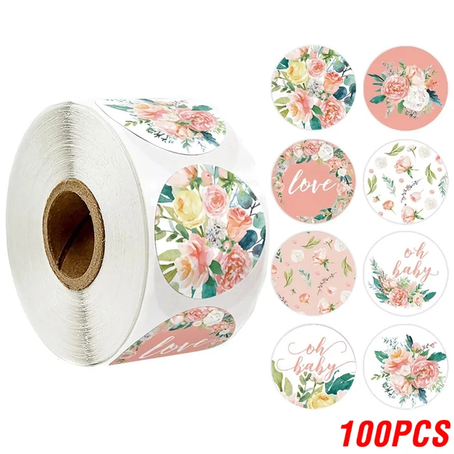 100-500pcs Thank You Sticker Envelope Seal Scrapbook Sticker Pink Heart Cute Round Sticker Stationery Label Stickers YH65-100pcs