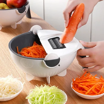 

New Magic Rotate Vegetable Cutter with Drain Basket Multi-Functional Kitchen Veggie Fruit Shredder Grater Slicer