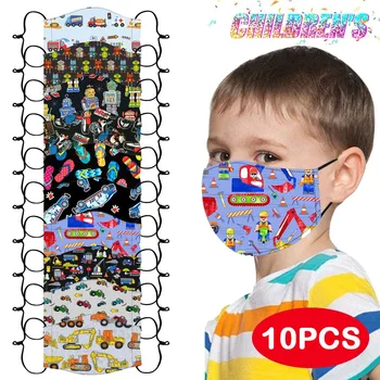 

Masker 10pcs Children's Adjustable Face Mask Windproof Reusable Printed Mask Christmas Or Halloween Print Mask Masques Lavables