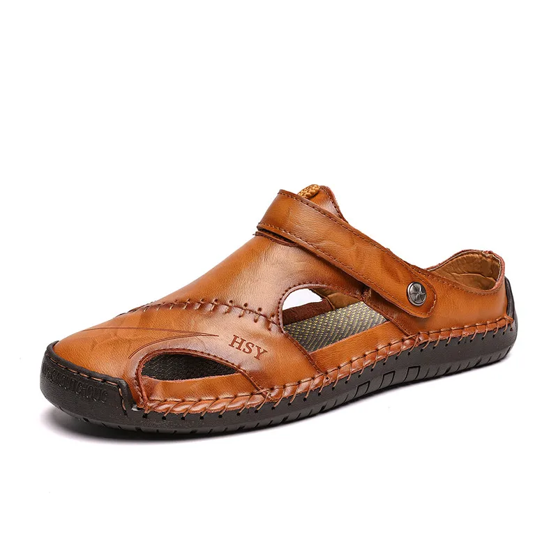 UEXIA, новые повседневные мужские мягкие сандалии удобные мужские летние кожаные сандалии мужские летние пляжные сандалии в римском стиле Большие размеры 38-48 - Цвет: BROWN