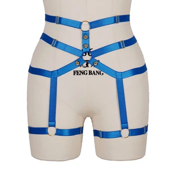 

Women Garter Belt Pastel Goth Suspender Stockings Ring Metal Cage Leg Underwear Night Clubs Rave Plus Size Adjust Body Harness