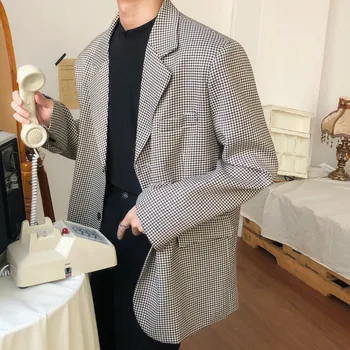 

EWQ / can ship men's wear 2020 spring new plaid casual Suit Trend Handsome Loose vintage blazers Coat for Men And Women 9Y851