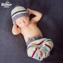 Ручной вязки, мягкая шапка, штаны, комплект одежды для малышей, аксессуары для детей 0-4 месяцев, реквизит для фотосъемки новорожденных