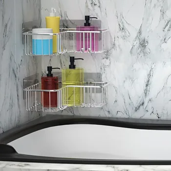 

2Pcs Bathroom Storage Rack Stainless Steel Storage Organizer Corner Shower Caddy Bath Shelf With Hooks Wall Shelf Makeup Holder