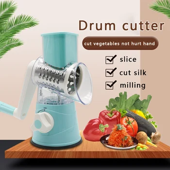 

3 In 1 Manual Rotary Vegetables Grater Handheld Shredder Slicer Grinder Tabletop Cheese Drum Cutter for Cucumber Potato Carrot