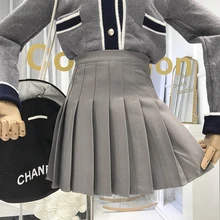 New Fashion College Wind High Waist Pleated Skirt Solid Color Women's Korean Short A-line Skirts