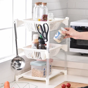 

Kitchen rack floor 3 layers vegetable storage shelf storage fruit drain basket plastic storage basket