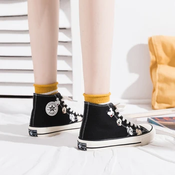 

Women Sneakers High Lady Vulcanized Shoes Preppy Style Casual Shoe Graffiti 2019 Spring New Lace Up Classic Style Colorful 35-40