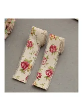  Rose Printed Jute Cloth Roll Hemp DIY Weedding Birthday Gift Strap Apparel  Sewing Pulled Flower Rope Linen Volume Burlap Ribbon 