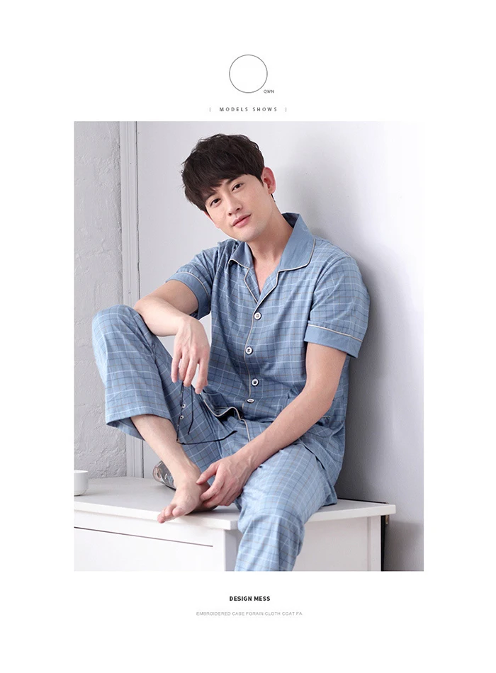 organic pyjamas Men's Cotton Sleepwear Set Loungewear Men Sleep Shirt Trousers Plaid pijama hombre invierno Winter Man Pajamas for Men cotton loungewear