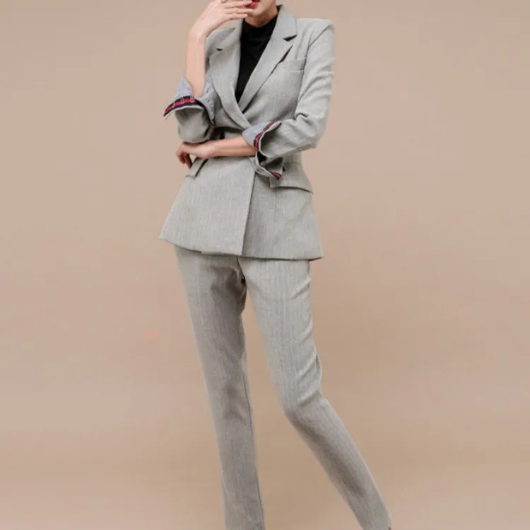 

2020 Korean-style Fashion Debutante Textured Slim Fit Suit Tops + High-waisted Elegant Slim Fit Slimming Suit Pants Set