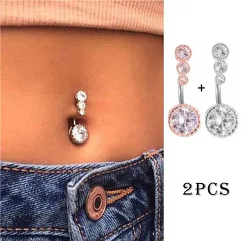 

2 Pcs Sexy Piercing Navel Surgical Steel Single Crystal Rhinestone Belly Button Rings Navel Piercing Ombligo 5/8mm Ball Nombril