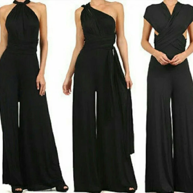 2021 Summer Fashion New Women's Solid Color Multi-rope Multi-wear Cross-sexy Tie-up High-waisted Body Temperament Jumpsuit black
