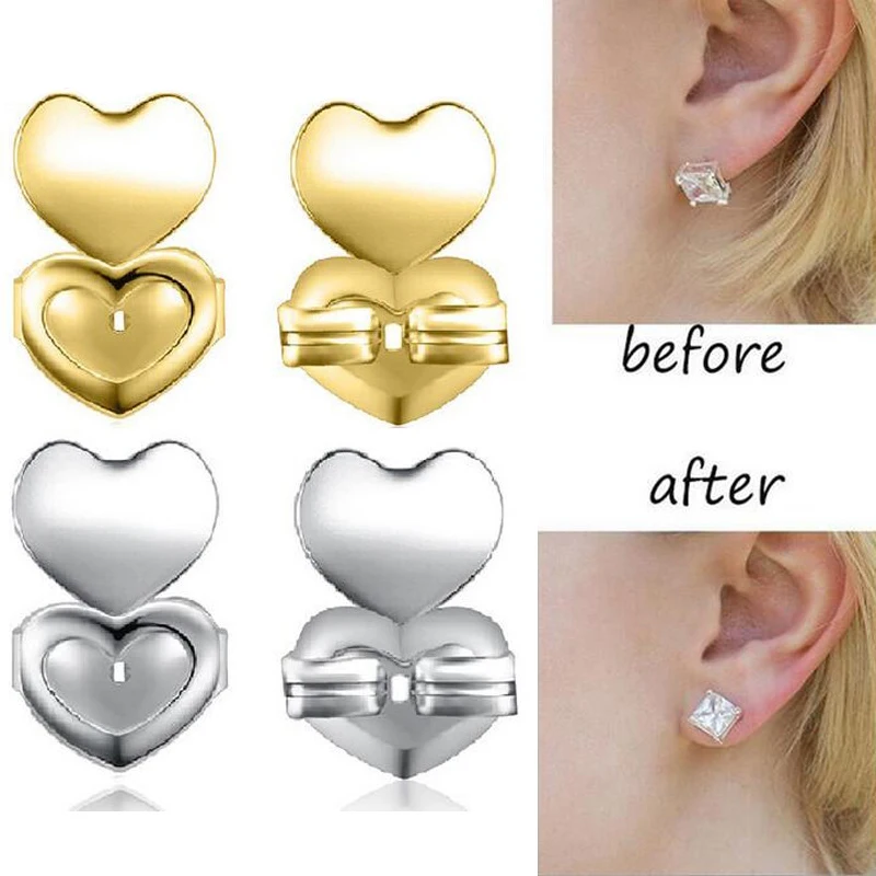 Siamese Connected Heart Stud Back Earring Lifters Adjustable  Lifts Ear Lobe Ster M2083