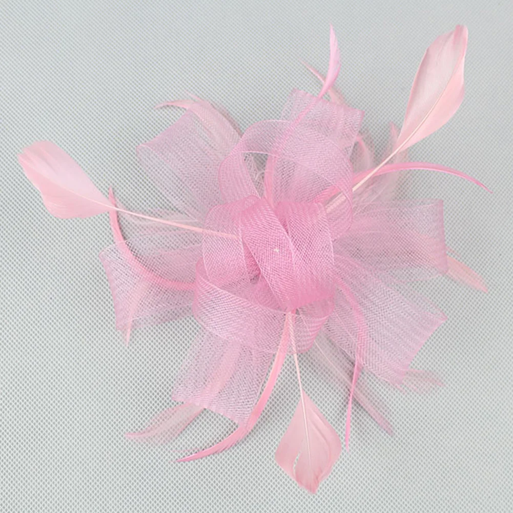 Pink Детская Цветочная Вуалетка, винтажная Банкетная шляпа с сеткой, подарок, свадебная шляпа с зажимом, лента с перьями, Женские аксессуары, модная резинка для волос - Цвет: Pink