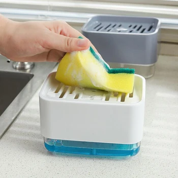

2-in-1 Soap Pump Dispenser with Sponge Holder Liquid Dispenser Container Hand Press Soap Organizer Kitchen Cleaner Tools