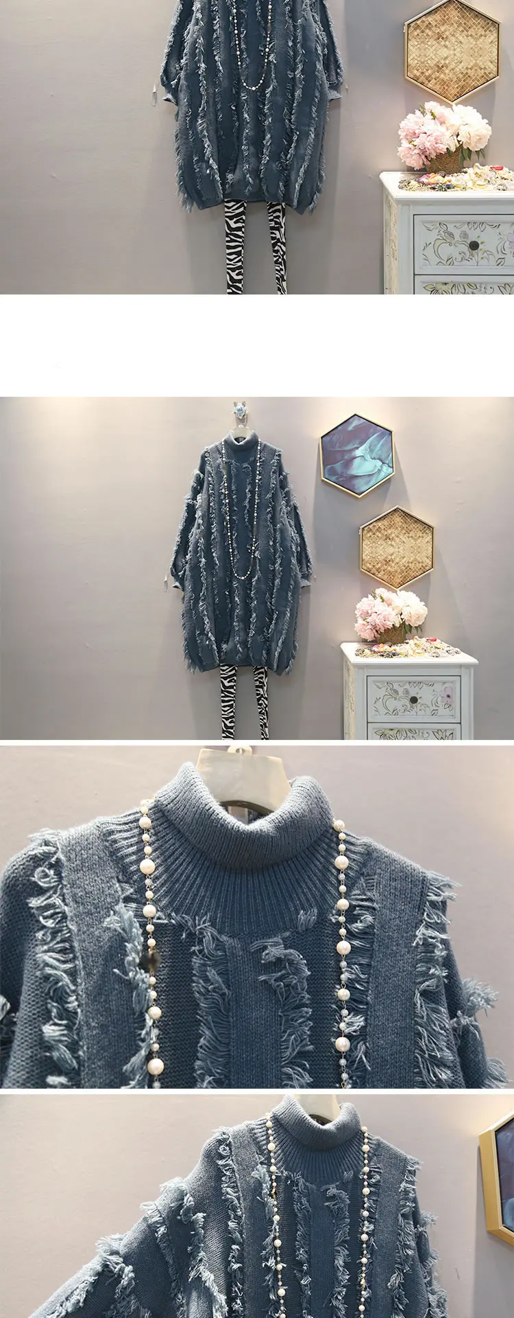 XITAO, корейский стиль, платье с бахромой размера плюс, водолазка, вязанные женские платья, модная женская одежда, осень-зима, DMY1424