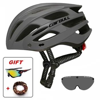 

HOT Sale Ultralight Cycling Helmet Removable Visor Goggles with Taillight Cap Intergrally-molded Safety Road Bike MTB Helmets