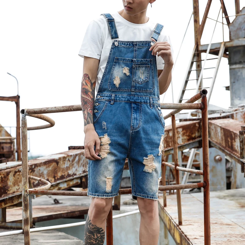 Ripped Jeans Jumpsuit Shorts Men Summer 