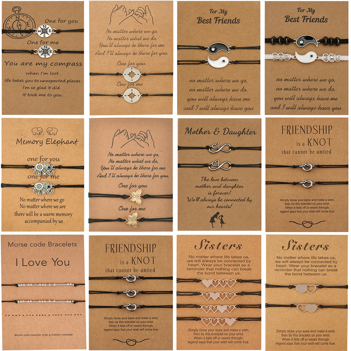 쥬얼리은 2020년 새로운 패션과 약혼 쥬얼리 액세서리, Huitan 여성용 손가락 반지 9 커플을 위한 매력 팔찌 우정 나침반 태극권 나비 펜던트 로프 체인 팔찌, 여성 남성 럭키 쥬얼리