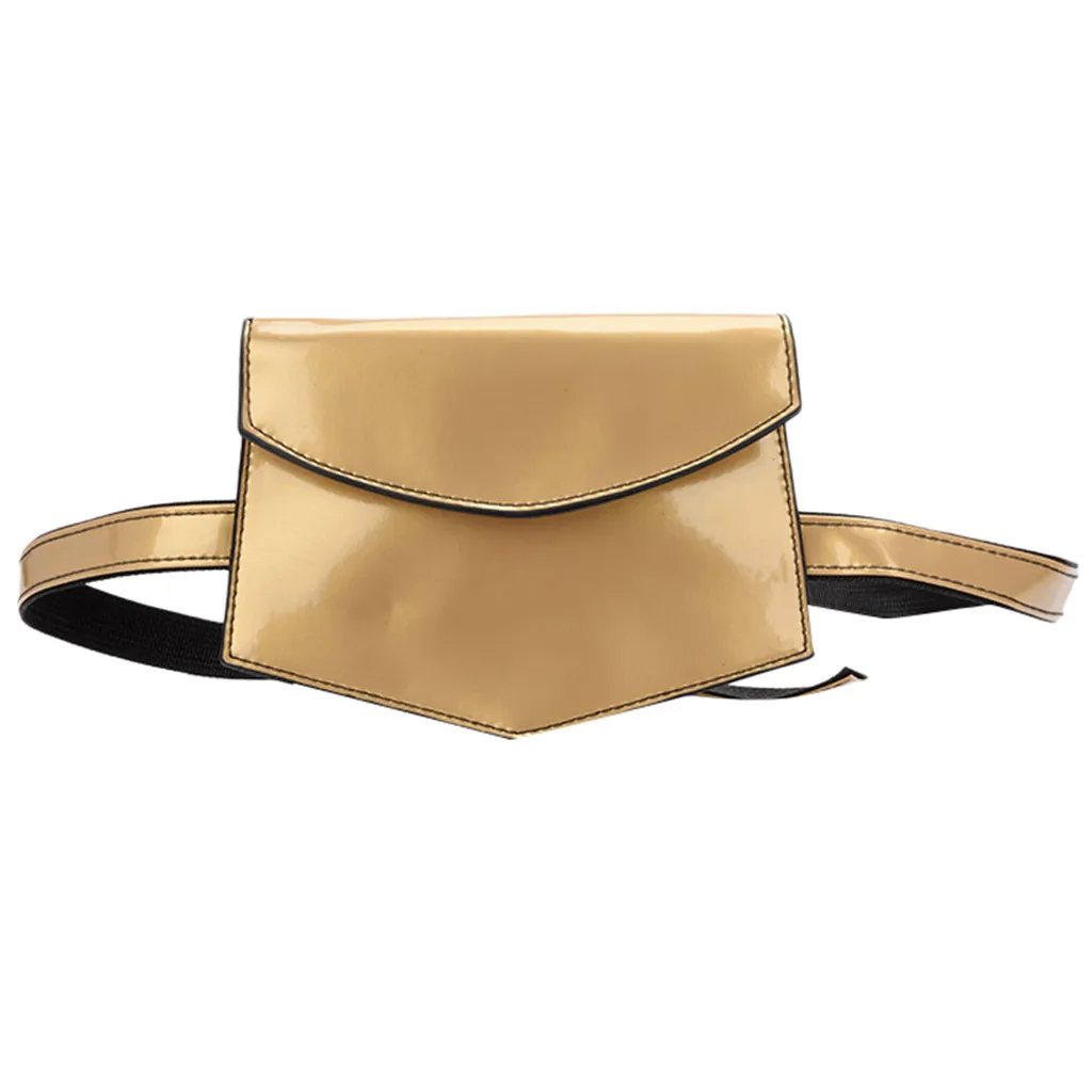 Женская поясная сумка, поясная сумка, открытая лакированная кожа, на застежке, одноцветная поясная сумка, нагрудные сумки# T1P - Цвет: Gold