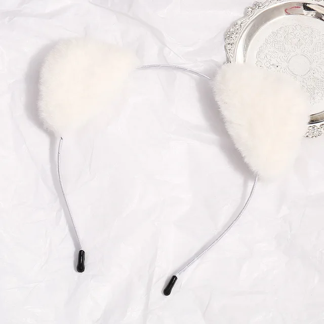 ncmama Cute Solid Panda Ears Hair Bands For Girls Kids Colorful Fluffy Pompom Ball  Headband Fashion Hair Accessories 8