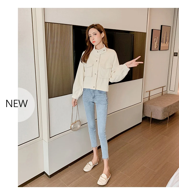 Photo Shoot New Style Fashion Loose Versatile Corduroy Short Short-height Significantly Higher Slimming Coat Women's