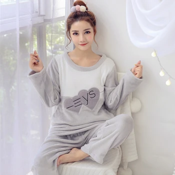 

Thick Warm Flannel Pajama Sets for Women 2020 Autumn Winter Long Sleeve Coral Velvet Pyjama Girls Cute Cartoon Homewear Clothing