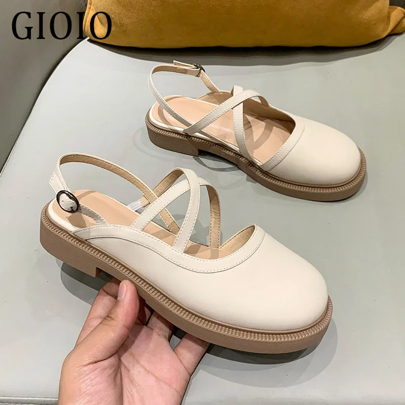 

Gioio Women English style leather shoes lady loafer flat Sweat Spring and Autumn 2021 Women's Causal muller single shoe